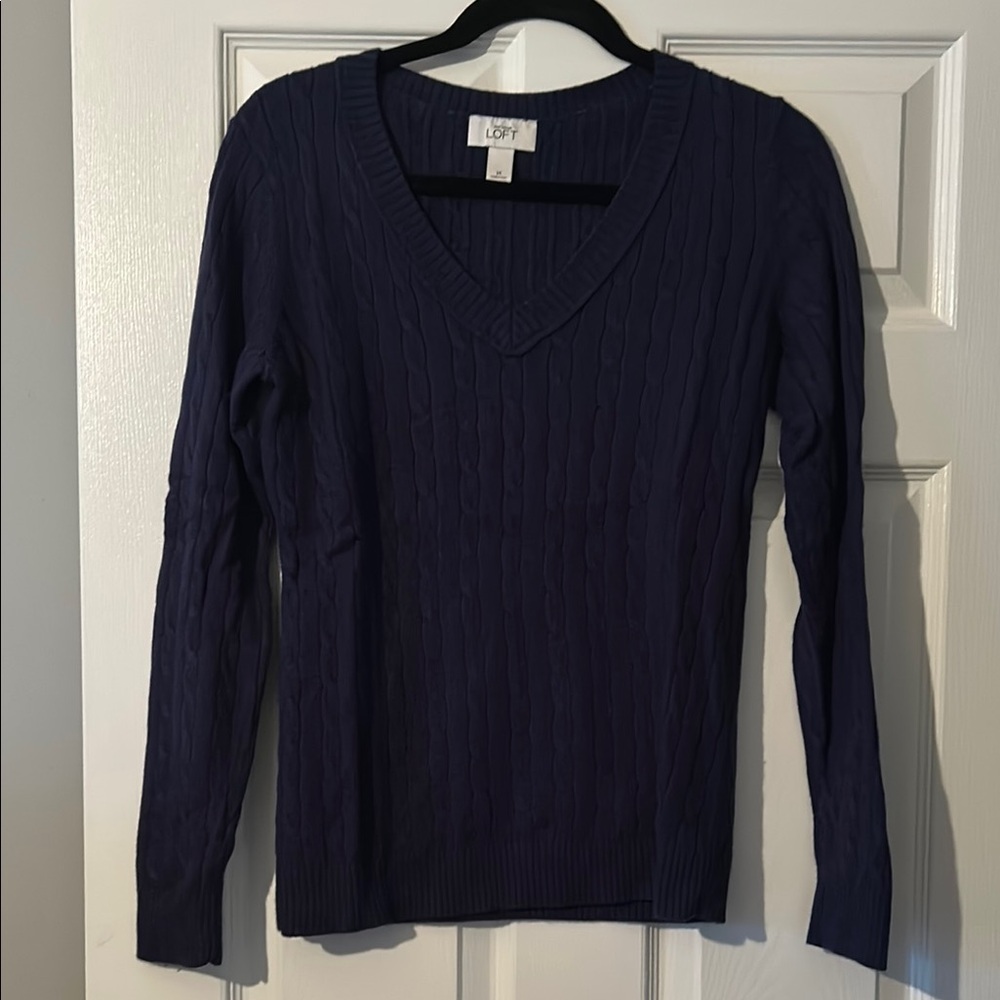 LOFT Blue V-Neck Sweater Lightweight Knit